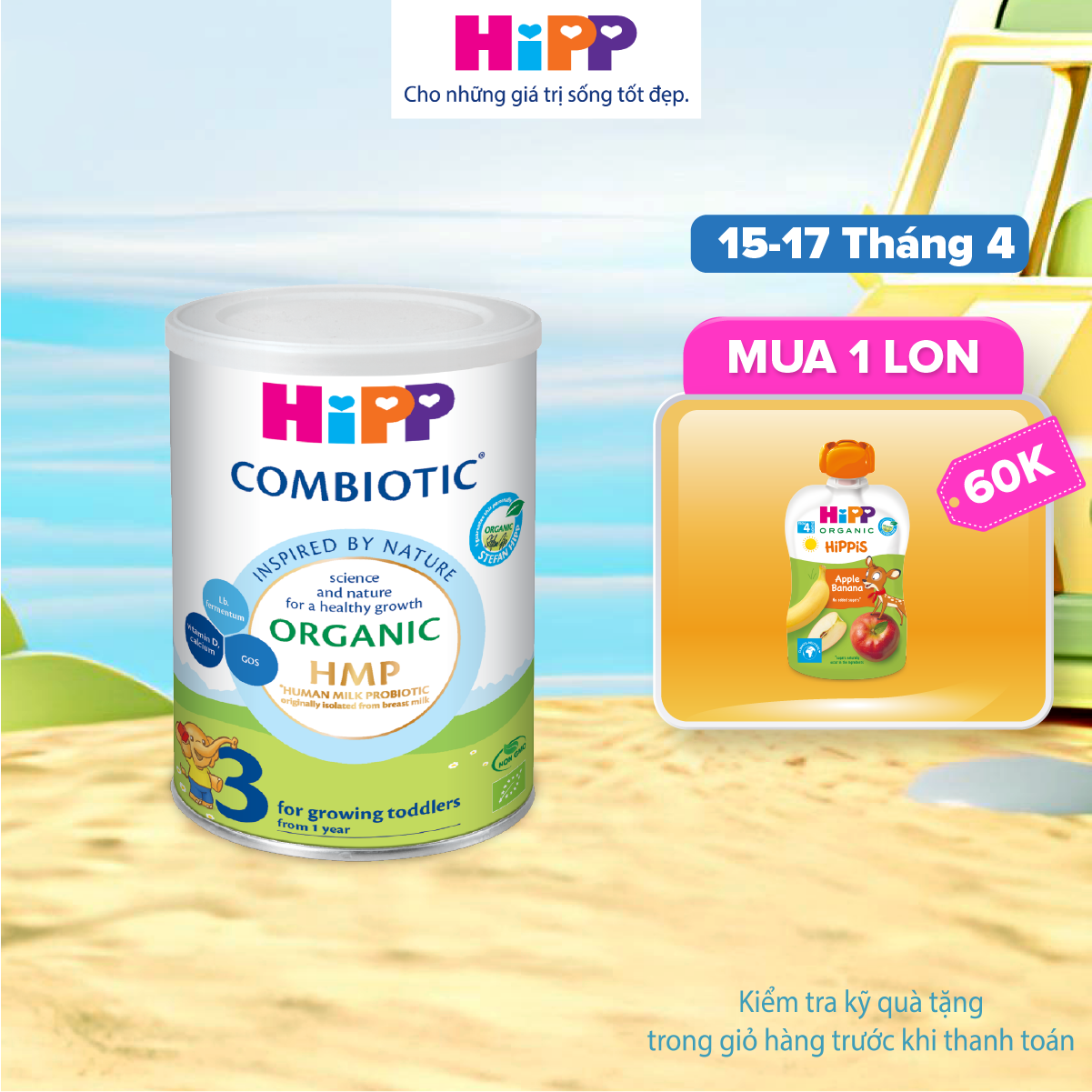 Sữa bột dinh dưỡng công thức HiPP 3 Organic Combiotic 350g dành cho trẻ trên 12 tháng tuổi chất lượng hữu cơ tự nhiên an toàn hỗ trợ tăng cường sức khoẻ hệ miễn dịch bổ sung Canxi và vitamin D