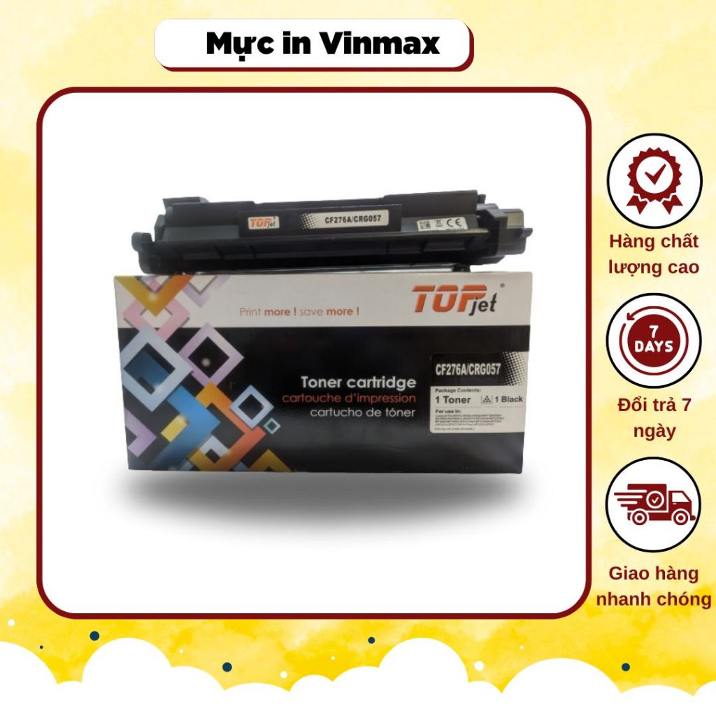 Hộp mực in Topjet CF276A/CRG057 không Chíp dùng cho máy in HP LaserJet/CANON i-SENSYS/CANON LBP