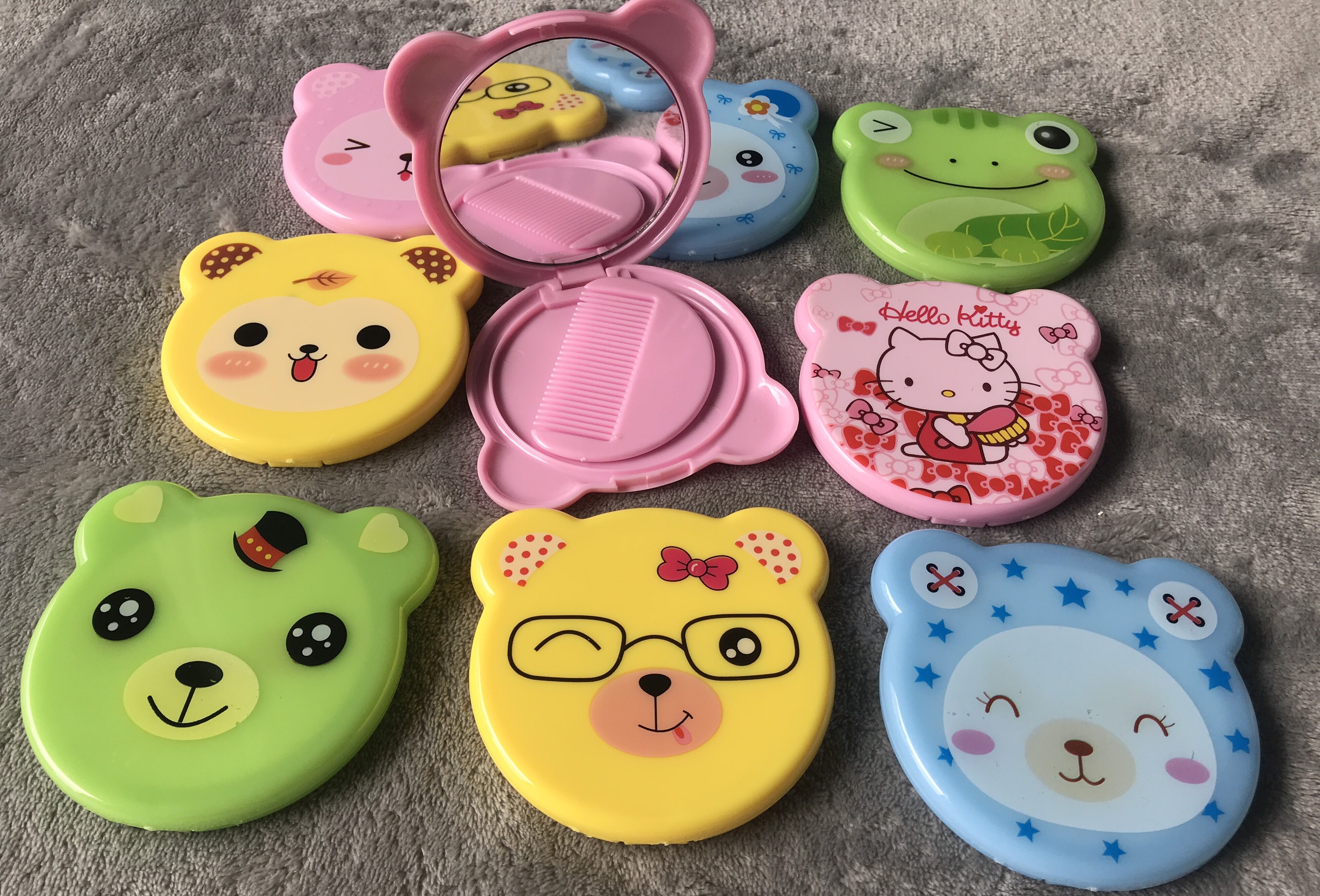 [TẶNG THUN CỘT TÓC] Bộ Gương Lược Cầm Tay Mini Dễ Thương Nhiều Mẫu Đa Dạng (Gương Gấu Moi)
