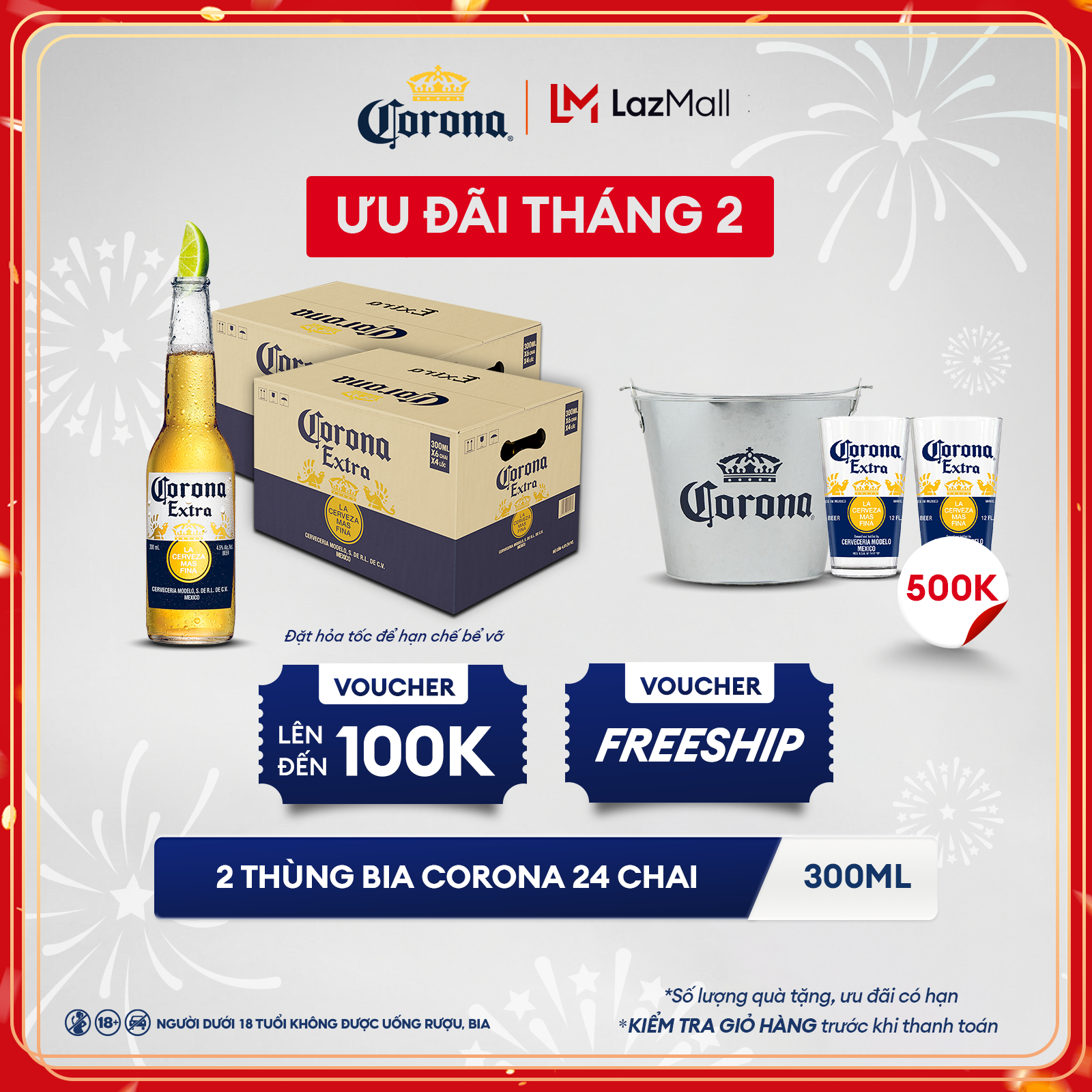 Combo 2 Thùng 24 Chai Bia Corona Extra Nhập Khẩu (300ml/chai)