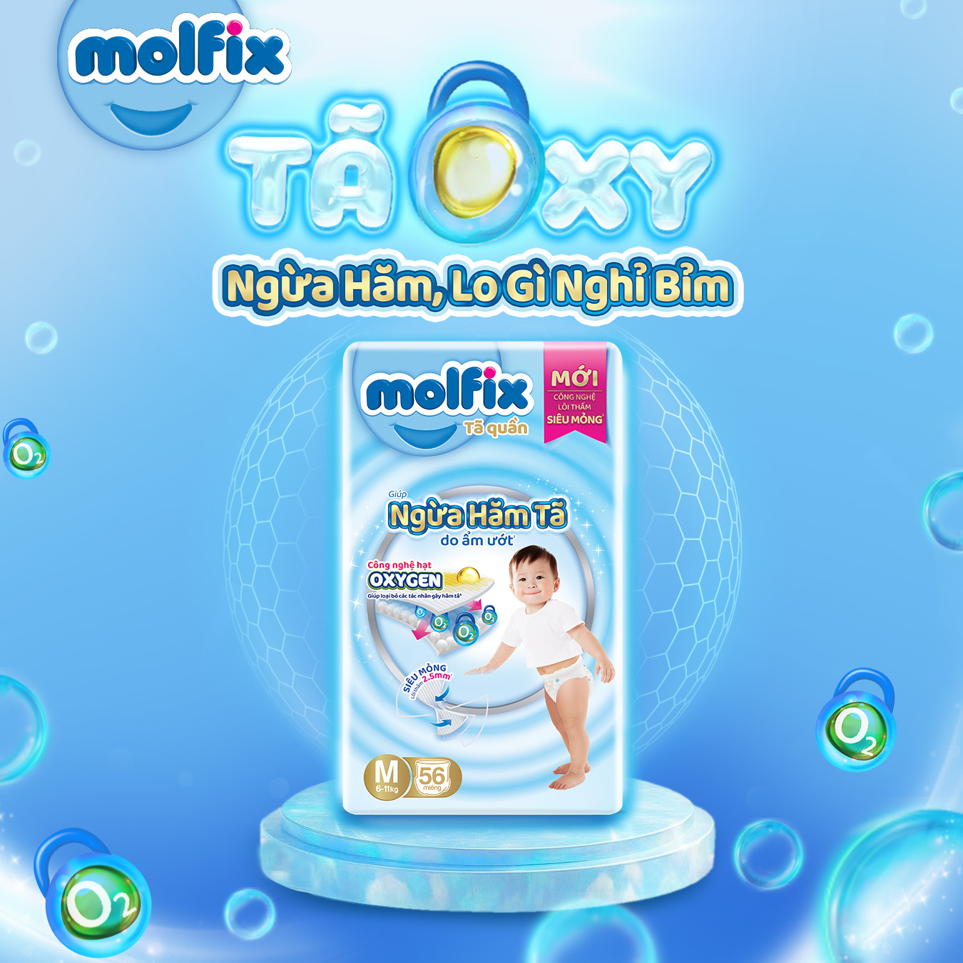 Combo 2 Tã Quần Molfix Oxygen Super Jumbo M56/L52/XL46/XXL42