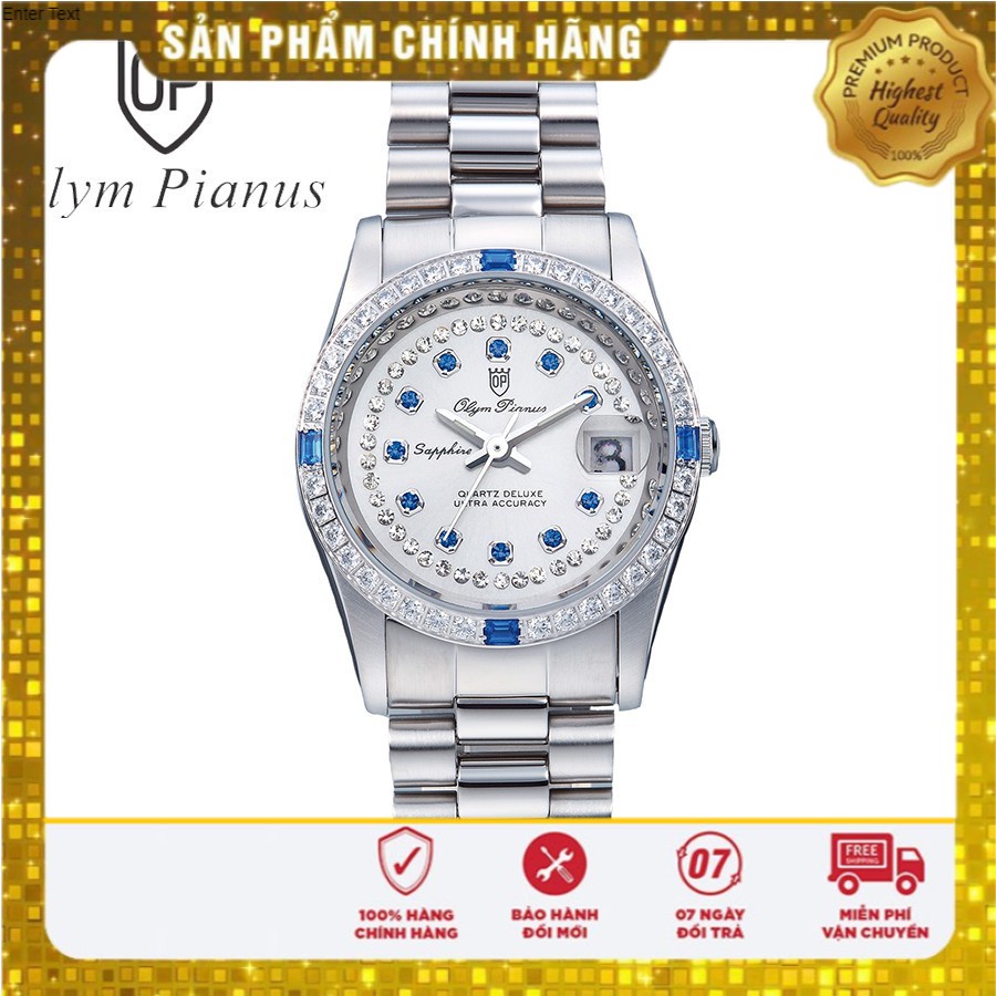 Đồng hồ nữ dây kim loại Olym Pianus OP68322 OP68322DLW trắng hạt xanh