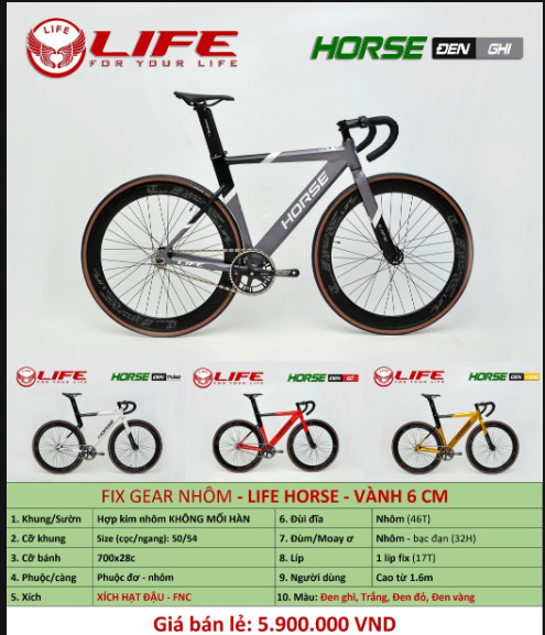 Xe đạp Fixed Gear LIFE HORSE khung nhôm không mối hàn