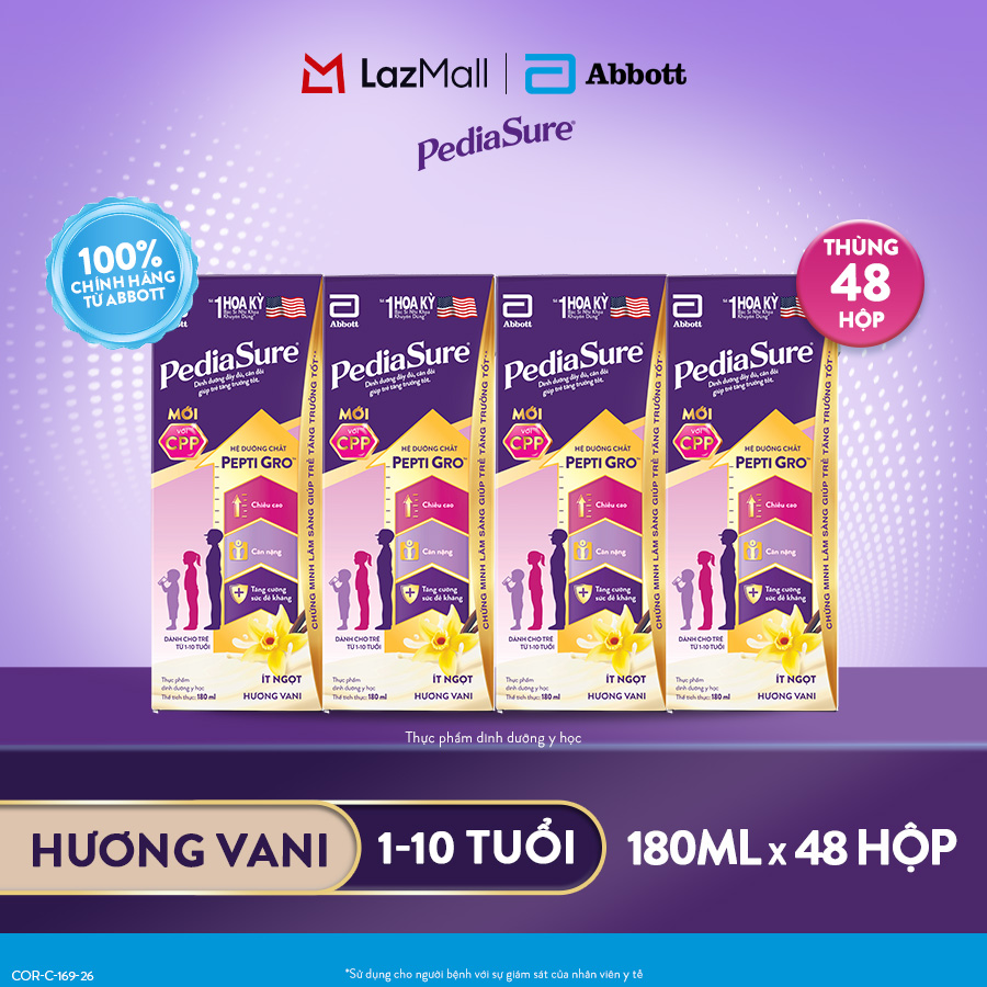 [CHỈ 20H 07-10.8 GIÁ TỐT MUA NGAY-SLCH] 1 thùng 48 hộp PediaSure 1-10 tuổi dạng pha sẵn hương Vani 180ml [Bao bì thay đổi theo từng đợt nhập hàng]