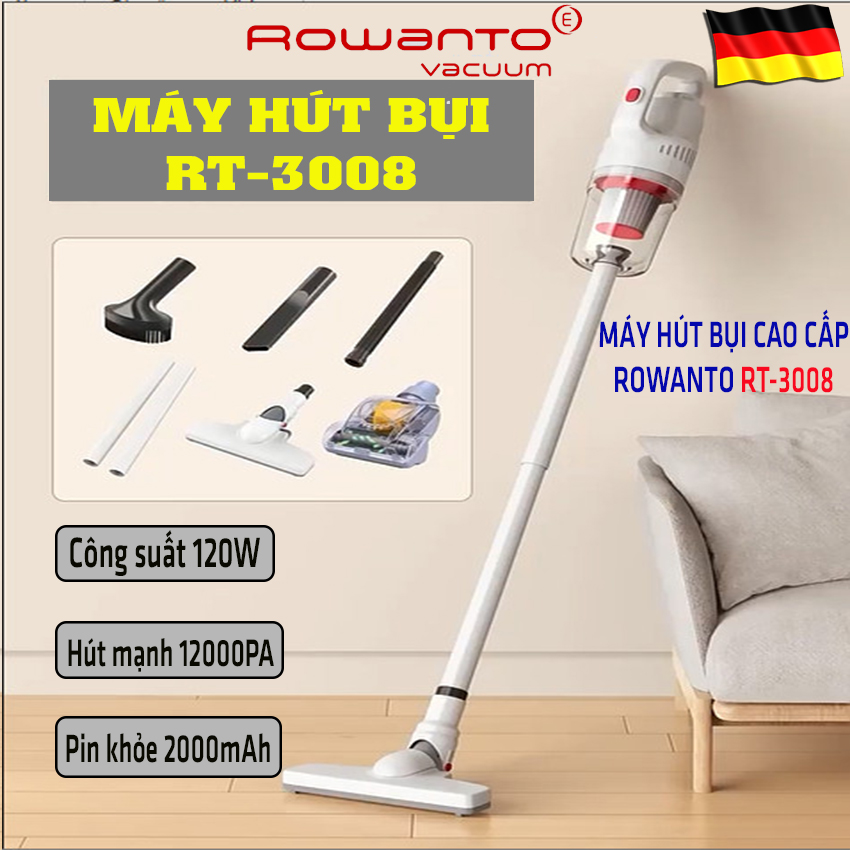 [ QUÀ TẶNG 6 MÓN ] Máy hút bụi cầm tay không dây ROWANTO RT-3008 đa năng gia đình mini pin sạc -Hút 