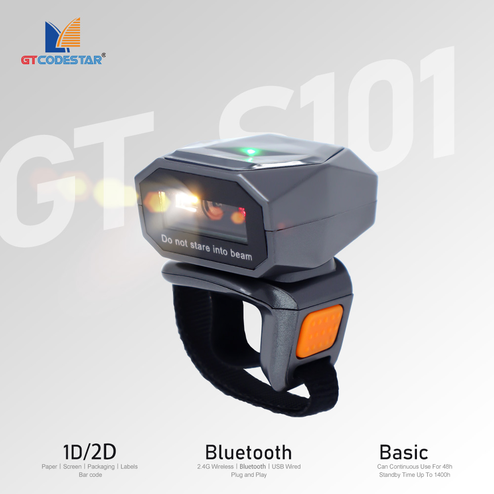 GTCODESTAR GT-S101  2D Wireless Bluetooth Barcode Reader Mini Finger Qr Bar Code Reader Portable Wea