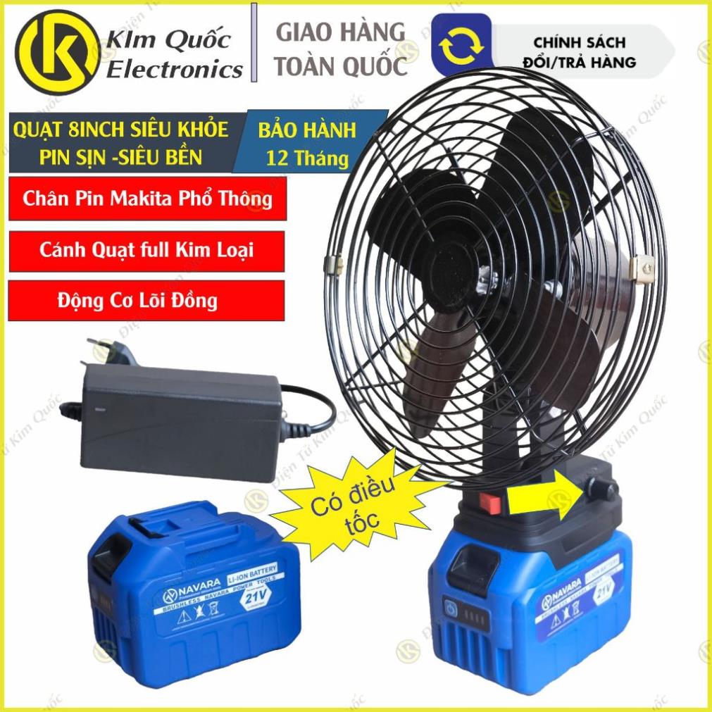 Quạt tích điện có nhiều cấp số điều tốc quạt pin Navara 10-15cell lõi pin xanh dung lượng thực 6Ah