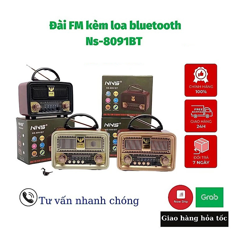Đài radio NNS-8091BT có bluetooth FM-AM/FM/SW  Siêu Phẩm cổ điển sang trọngloa to tích hợp pin sạc cho người cao tuổi