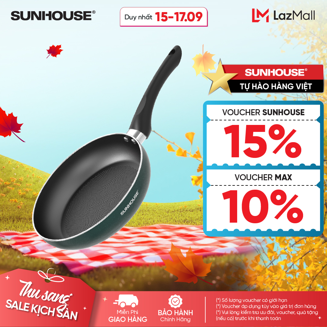 [Công Nghệ Chảo Khóa Dầu Oil-Lock Độc Quyền] Chảo Chống Dính Đáy Từ Sunhouse Eco SHM20-28EC - Hạn Ch