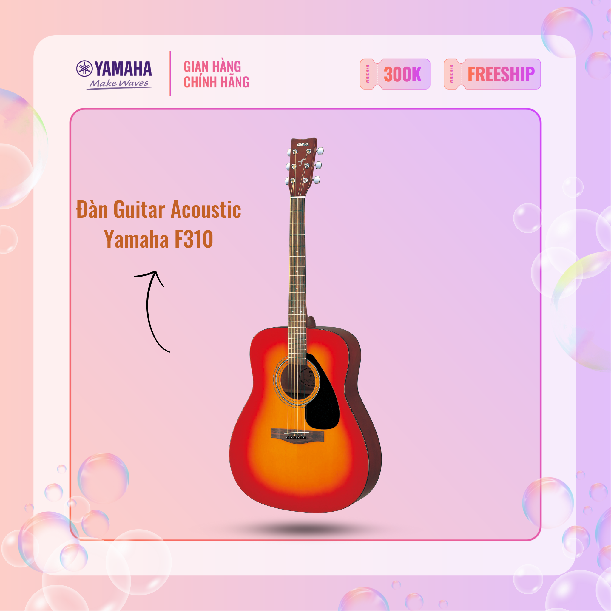 [Trả góp 0%] Đàn Guitar Acoustic YAMAHA F310 - Thiết kế truyền thống âm thanh ấm áp tròn trịa phù hợ