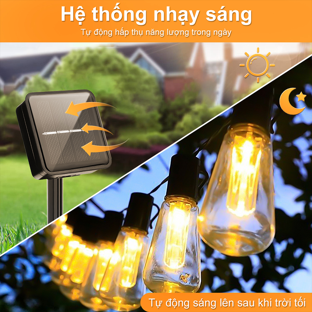 Đèn dây năng lượng mặt trời ngoài trời S14 bóng đèn dài không thấm nước dây đèn LED 8 chế độ đèn cổ tích đèn sân vườn sân hành lang lễ hội đám cưới tiệc tùng đèn trang trí Giáng sinh