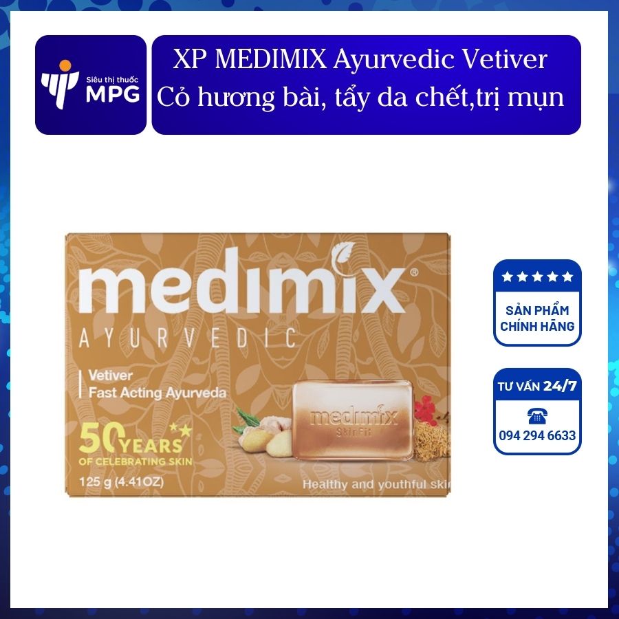 Xà Phòng Medimix Ayurvedic Vetiver: Cỏ Hương Bài – Tẩy Da Chết Giảm Thâm Giữ Ấm