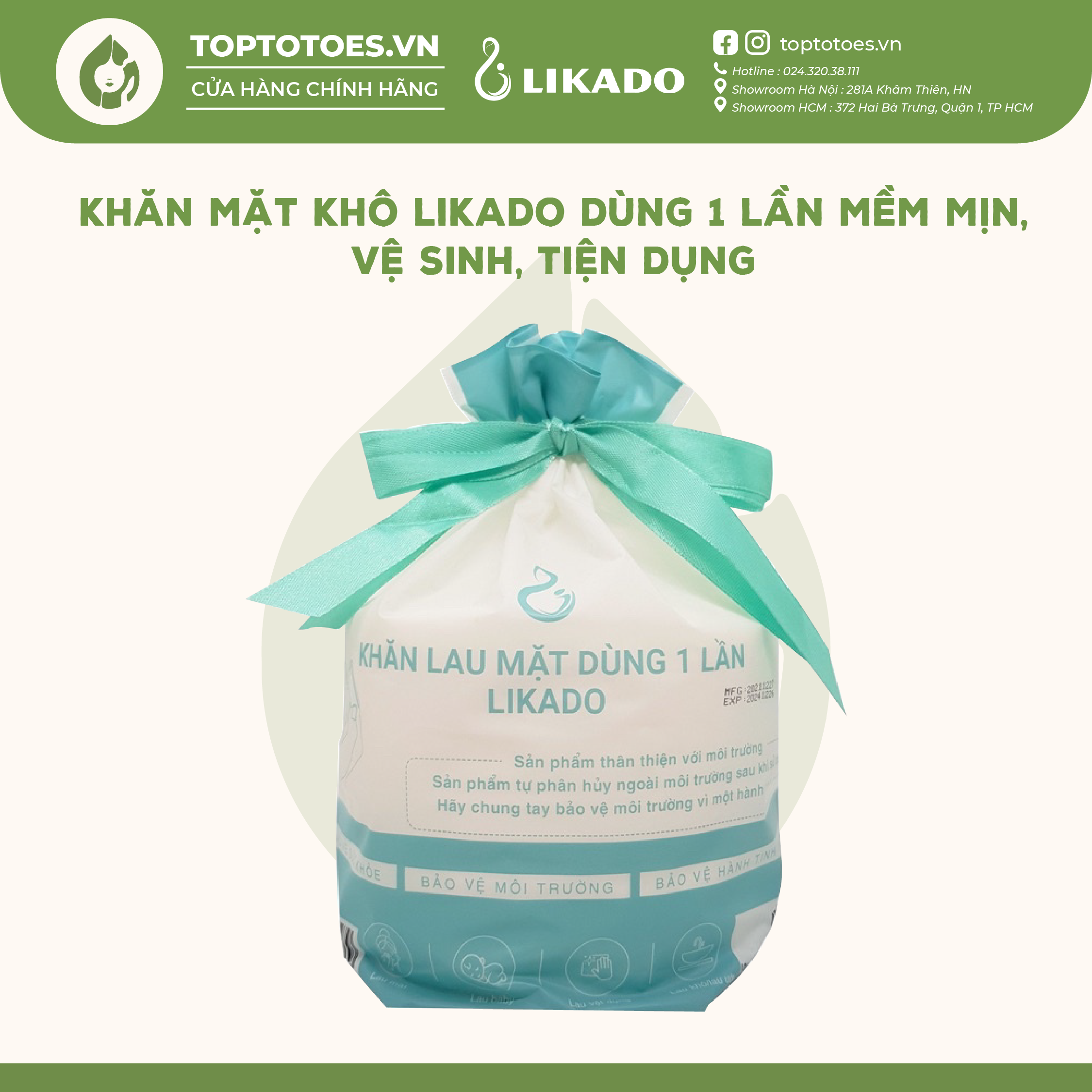 Khăn mặt khô Likado dùng 1 lần mềm mịn vệ sinh tiện dụng