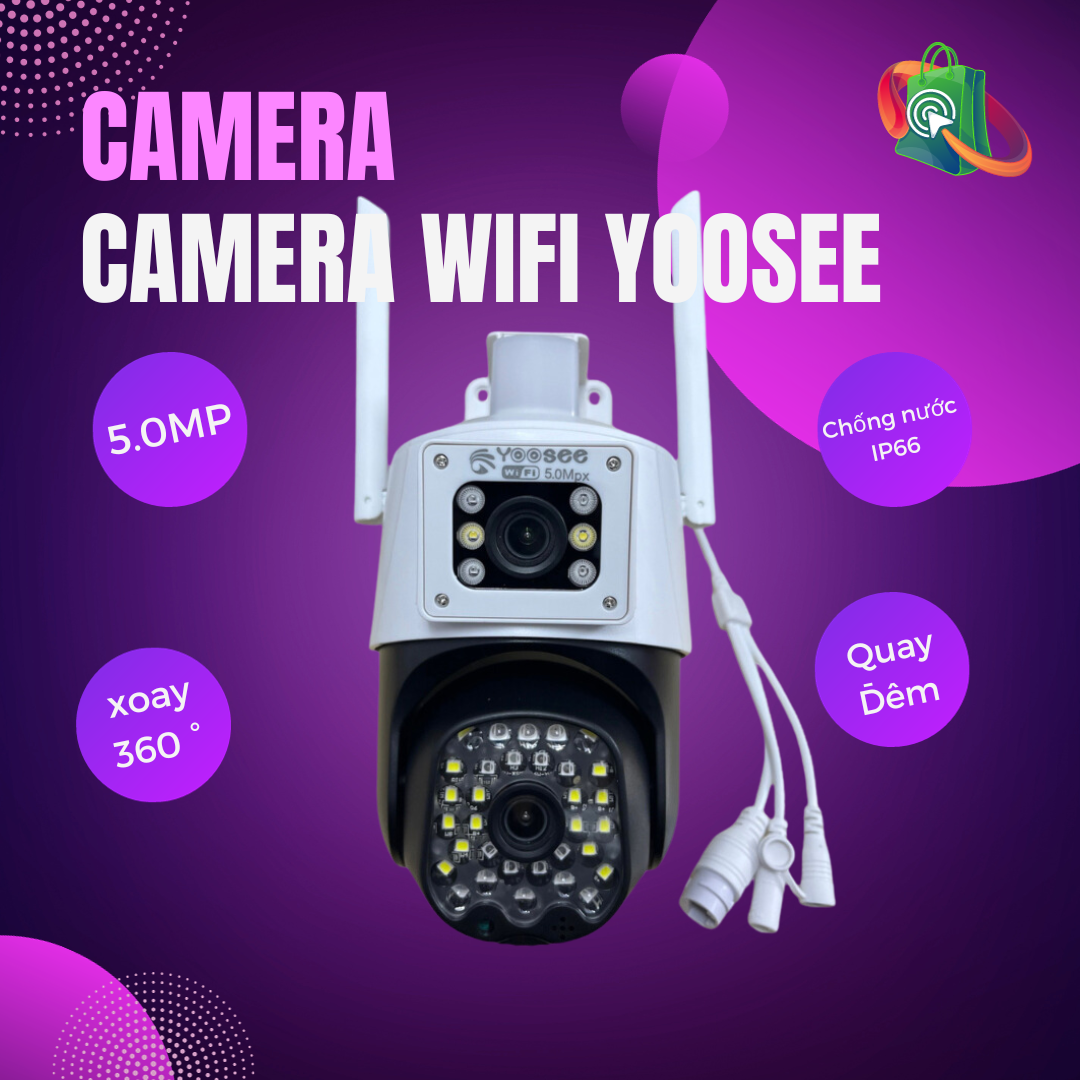 Camera Wifi Yoosee QPT39 ( 5.0mp ) - 2 Mắt Xem 2 Màn Hình Cùng LúcCảm Biến Hồng Ngoại Xem Đêm Có Màu Sắc NétGóc Quay Rộng 360 ĐộĐàm Thoại 2 ChiềuIP66 Chống Thấm Nước.Hỗ Trợ Thẻ Nhớ Tối Đa 128gb