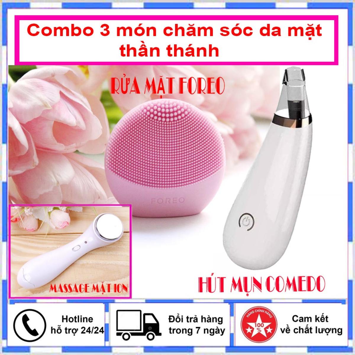 Combo 3 Món Chắm Sóc Da Mặt Thần Thánh - Rửa Mặt Foreo - Hút Mụn Comedo - Massage Mặt Ion