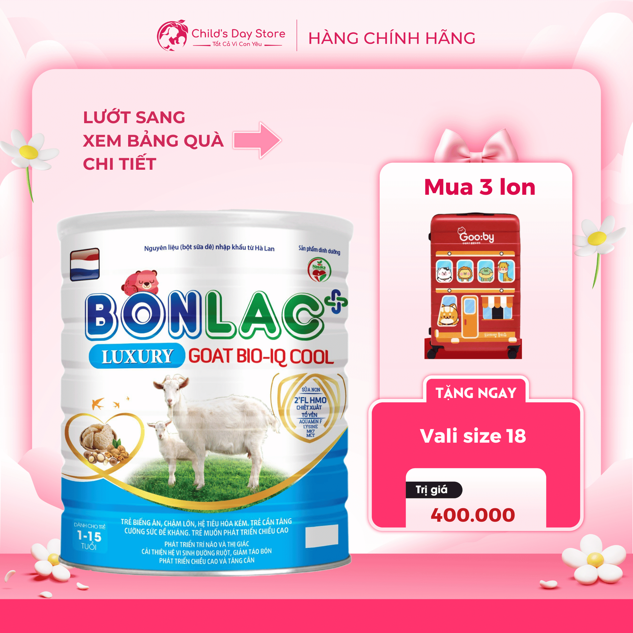 Sữa Bonlac Goat Baby Cool Luxury 400g - 900g ✨ FREESHIP ✨ Tăng sức đề kháng tiêu hóa tốt dễ hấp thu 