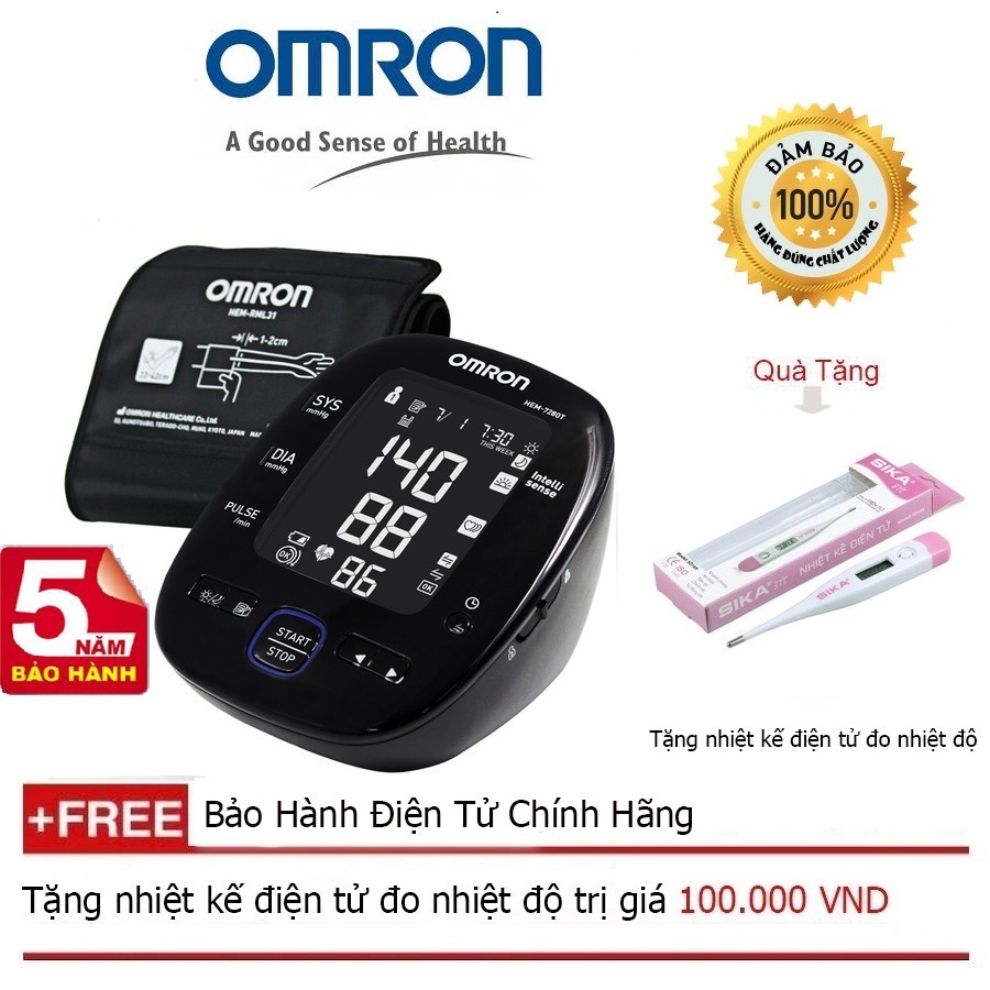MÁY ĐO HUYẾT ÁP BẮP TAY TỰ ĐỘNG OMRON HEM 7280T + Quà tặng nhiệt kế điện tử