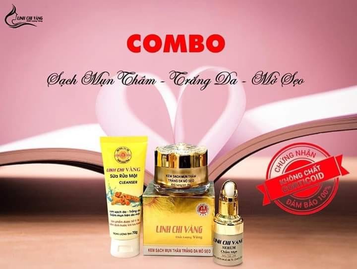 [Hcm]Combo Mụn Thâm Trắng Da Mờ Sẹo Linh Chi Vàng