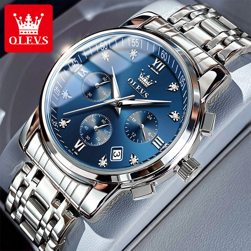 OLEVS Đồng hồ nam chống nước đeo tay bằng thép không gỉ đa chức năng thời trang chính hãng 2858