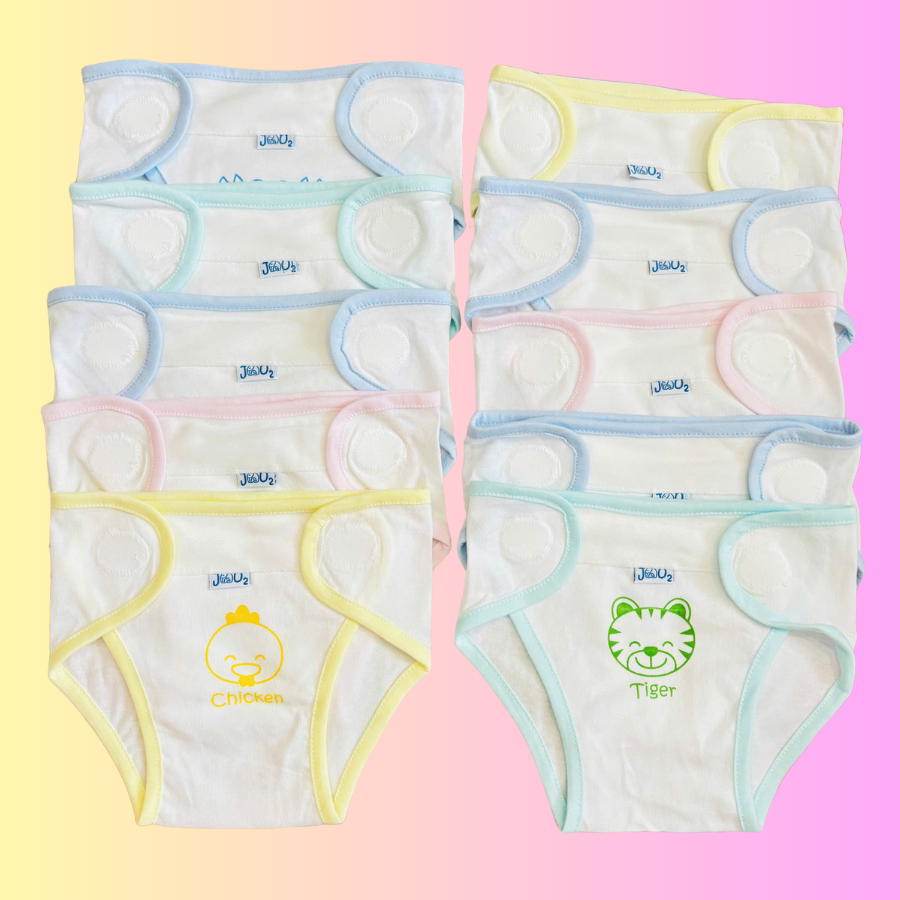( 3 Size / 3-9Kg) - Set 10 Tã Dán Sơ Sinh Cotton JOU cho bé trai bé gái 0-9M - Chất vải mềm mại miếng dán bo tròn - JOU TC 01