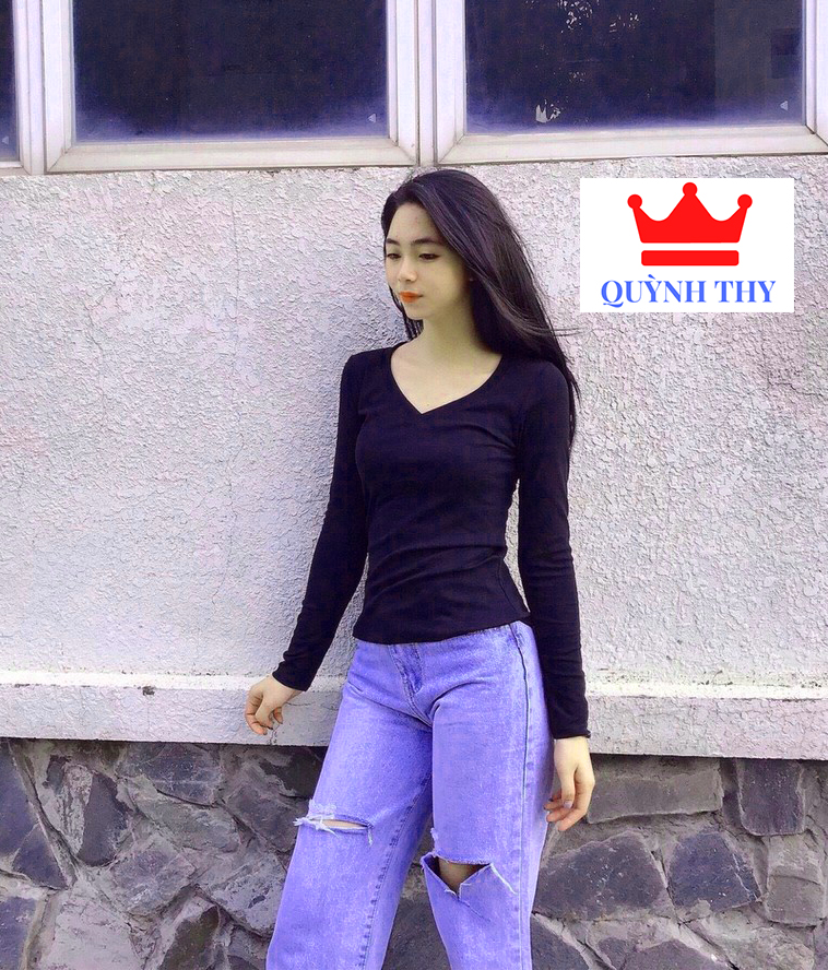 [ Xả Kho Bán Lỗ  ] Áo thun nữ cổ tim tay dài  áo thun trơn cotton đẹp dễ mặc dễ phối đồ mặc bốn mùa