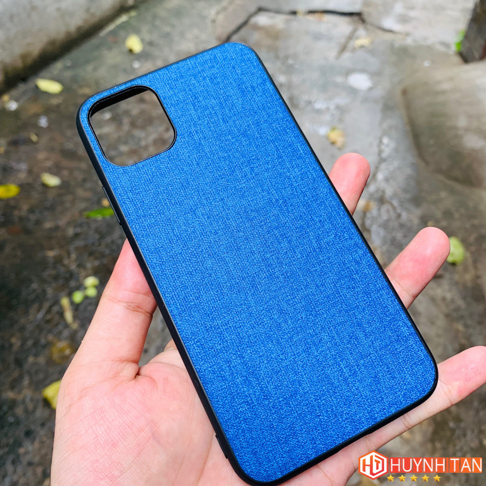 Ốp lưng iphone 11 pro ip 11 pro chống vân tay nhựa cứng viền đen giả vải JEAN 1 màu phụ kiện điện th