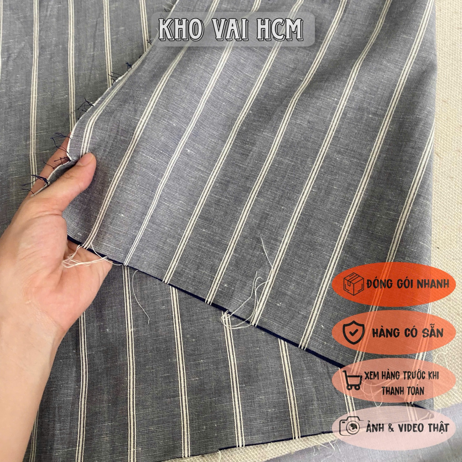 Khúc Vải Linen Tưng Xám Sọc Cotton 100% - Mềm Không Giãn Thấm Hút - May Quần Váy Đầm