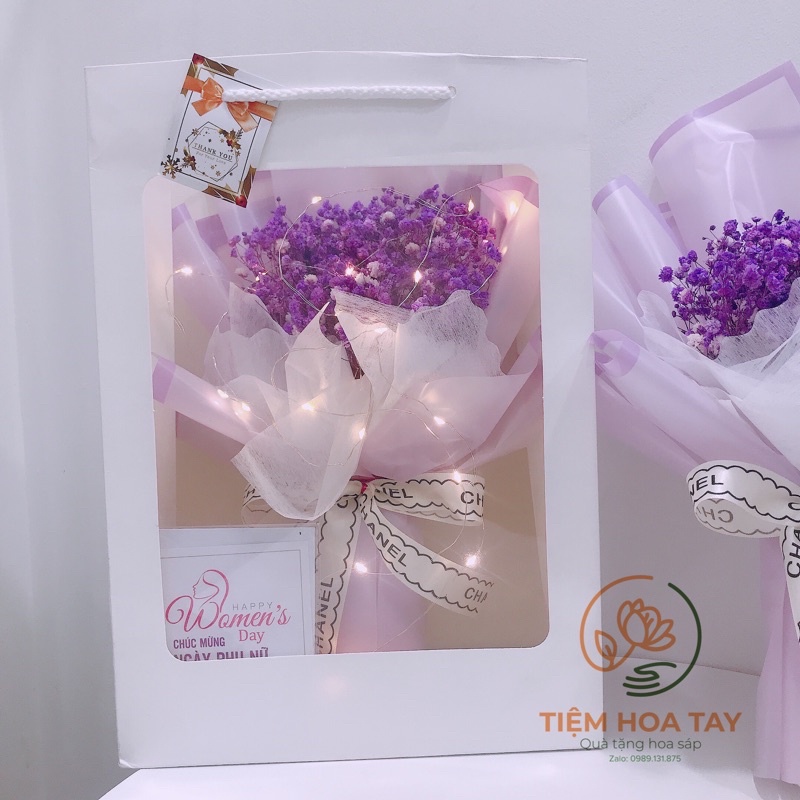 Set quà tặng 8/3 hoa khô baby màu tím