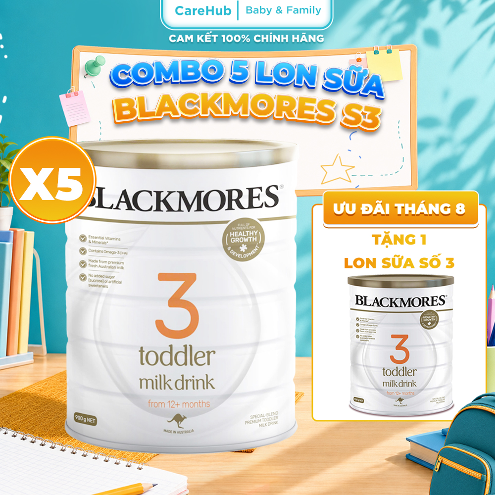 [ƯU ĐÃI MUA 5 TẶNG 1 DUY NHẤT HÔM NAY - Date 4/2027] COMBO 5 Lon Sữa Blackmores số 3 Toddler Milk Drink Lon 900g - Hàng Úc Chính Hãng