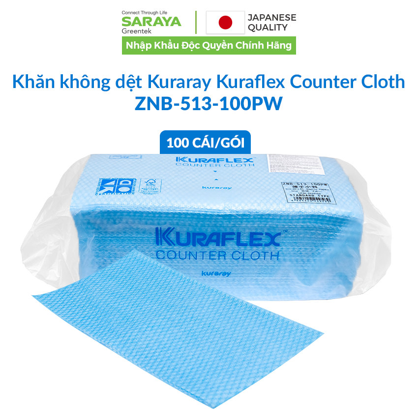 Khăn vải không dệt Kuraray Kuraflex Counter Cloth ZNB dùng để lau bề mặt chế biến thực phẩm nhanh kh