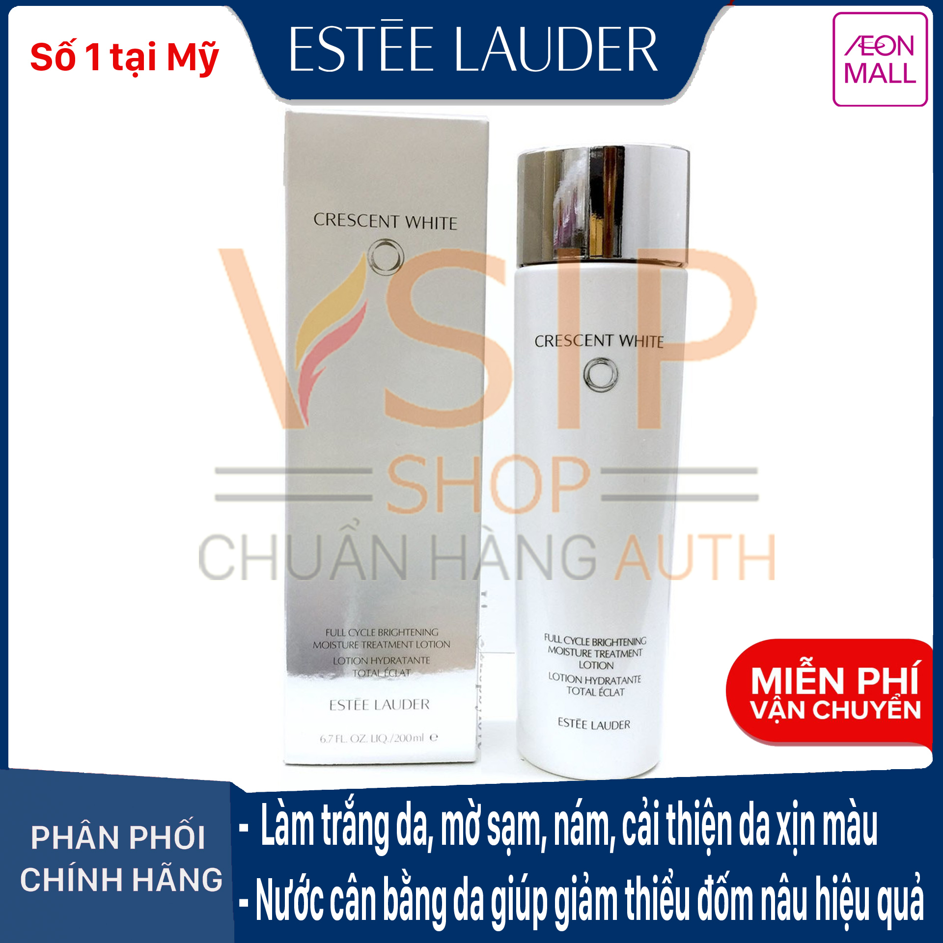 Nước Hoa Hồng Trắng Da Mờ Thâm Nám Estee Lauder Crescent White Full Cycle Brightening Moisture Treatment Lotion 200Nl