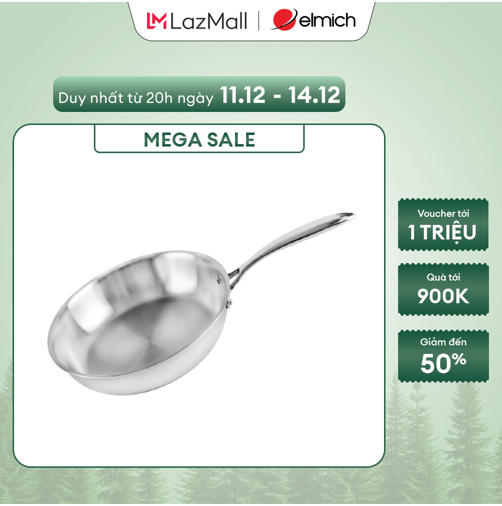 (SALE TẾT1)Chảo inox 3 lớp nguyên khối Elmich Trimax EL-3846 size 26