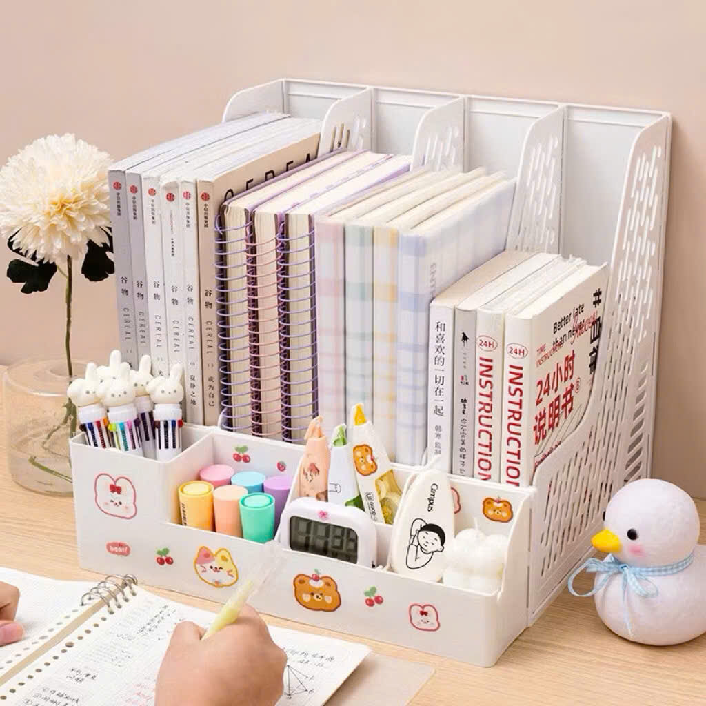 KHAY ĐỰNG TÀI LIỆU THIẾT KẾ 4 NGĂN 2 TẦNG HOẠT TIẾT DỄ THƯƠNG - GIÁ ĐỂ SÁCH VỞ SẮP XẾP BÀN HỌC BÀN LÀM VIỆC GỌN GÀNG