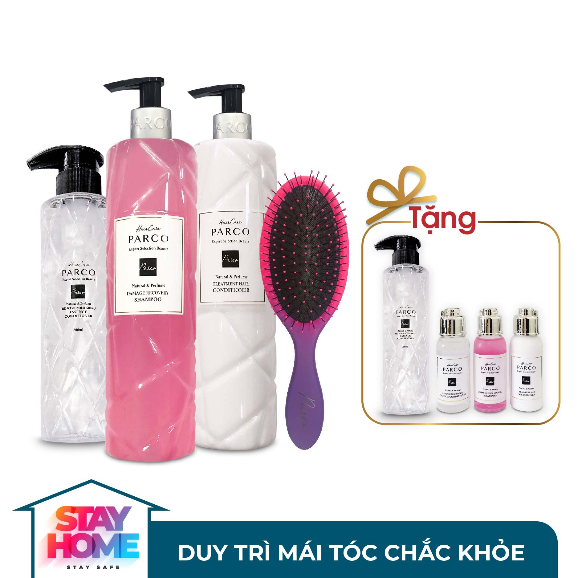 PARCO COMBO [4 sản phẩm] CHĂM SÓC TÓC TOÀN DIỆN SIÊU GỠ RỖI GIẢM THIỂU GÃY RỤNG – PHỤC HỒI/ KIỂM SOÁT DẦU/ SẠCH SÂU