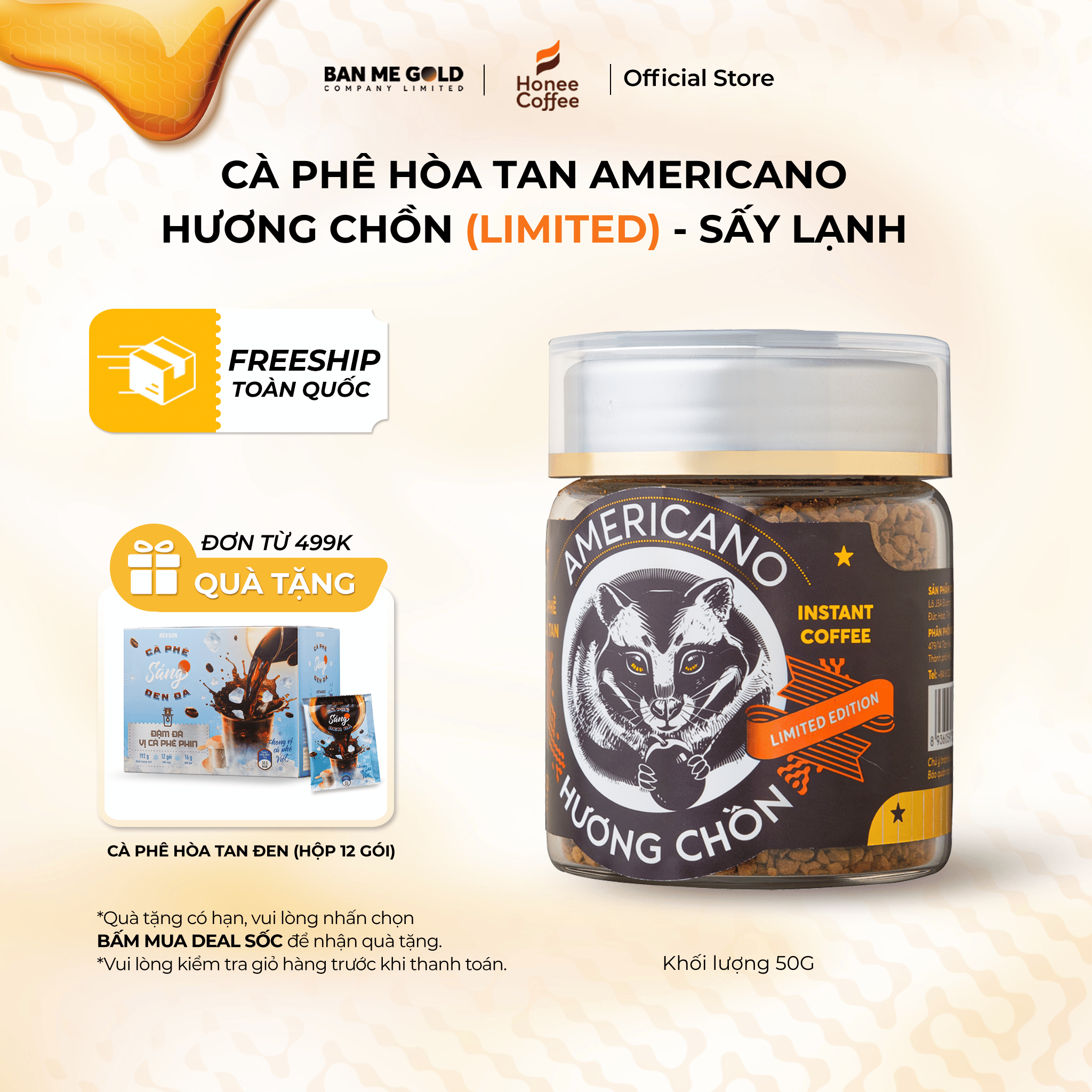 [LIMITED] Cà Phê Hương Chồn Americano (50g) Cafe Chồn Hòa Tan Sấy Lạnh Arabica Thượng Hạng Ban Me Go