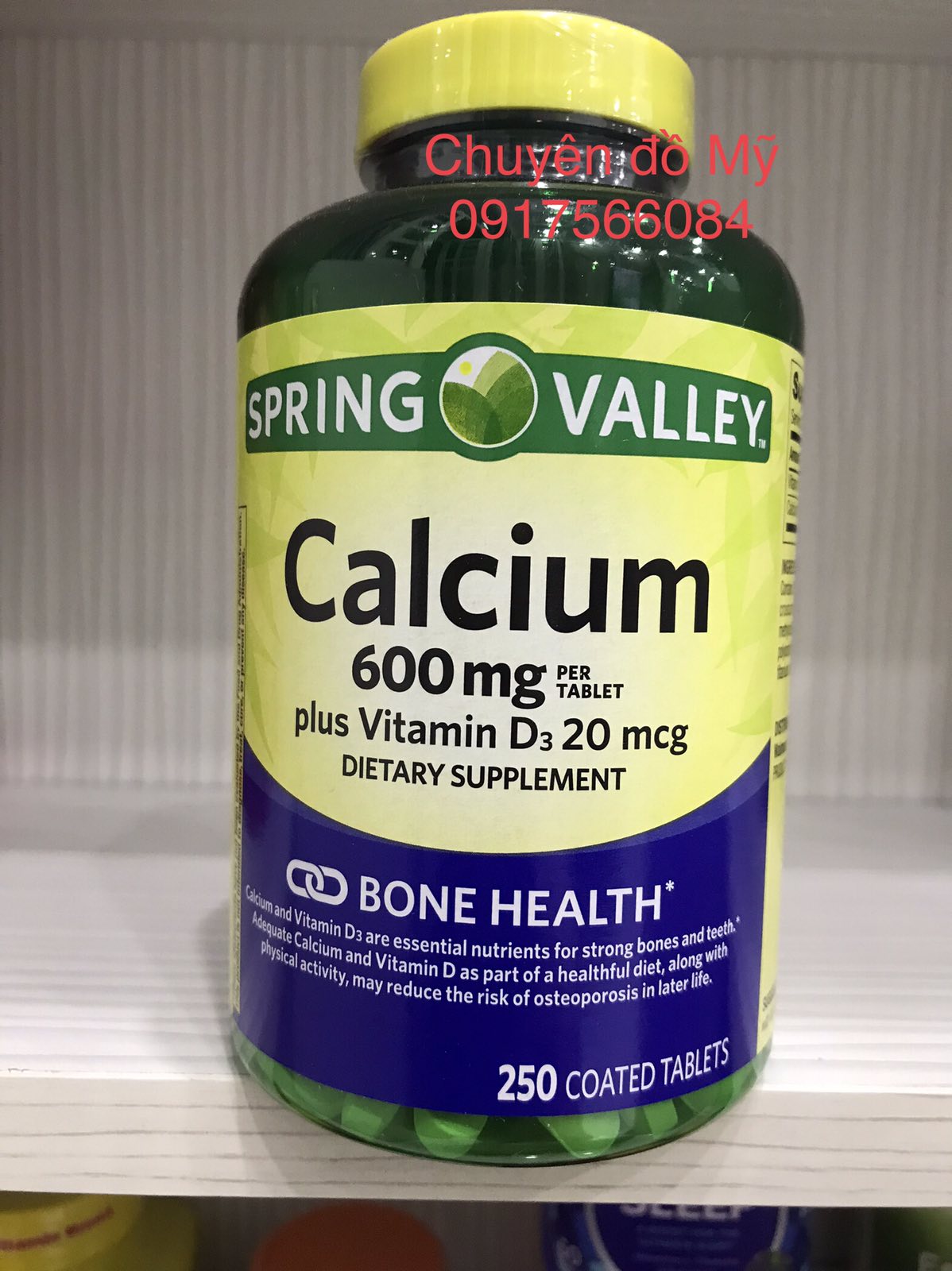 [HCM]Viên Bổ Sung Canxi Spring Valley Calcium 600mg Plus Vitamin D3 800 Iu Bone Health 250 VIÊN của Mỹ