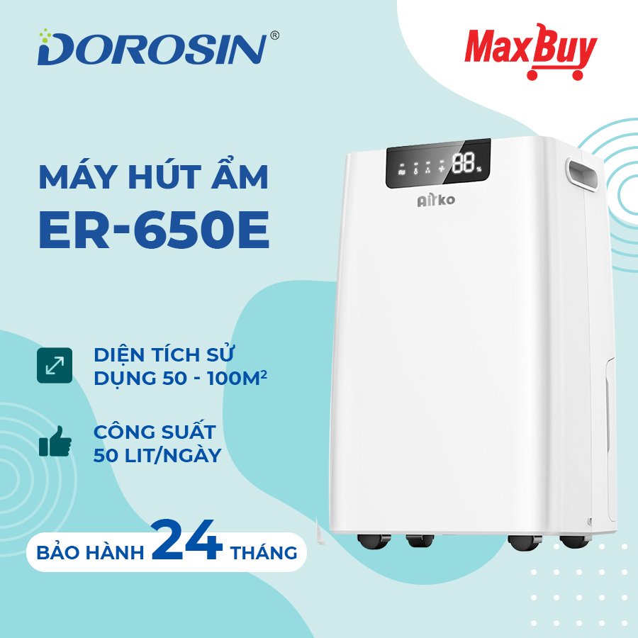 Máy hút ẩm Dorosin ER-650E - Công suất 50 lít/ngày, màu trắng, diện tích sử dụng 50-100m²