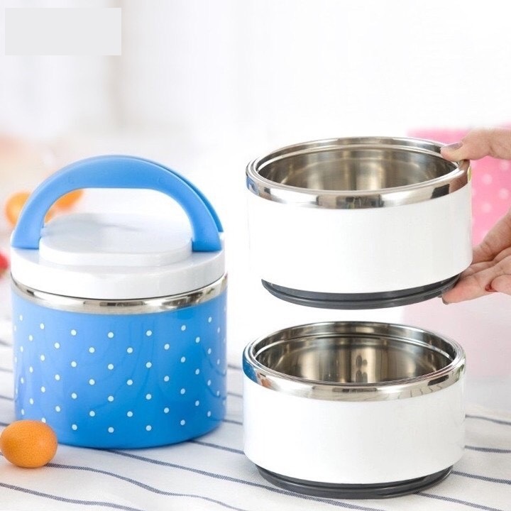 CÀ MEN GIỮ NHIỆT 3 TẦNG CHẤM BI - HỘP ĐỰNG CƠM GIỮ NHIỆT