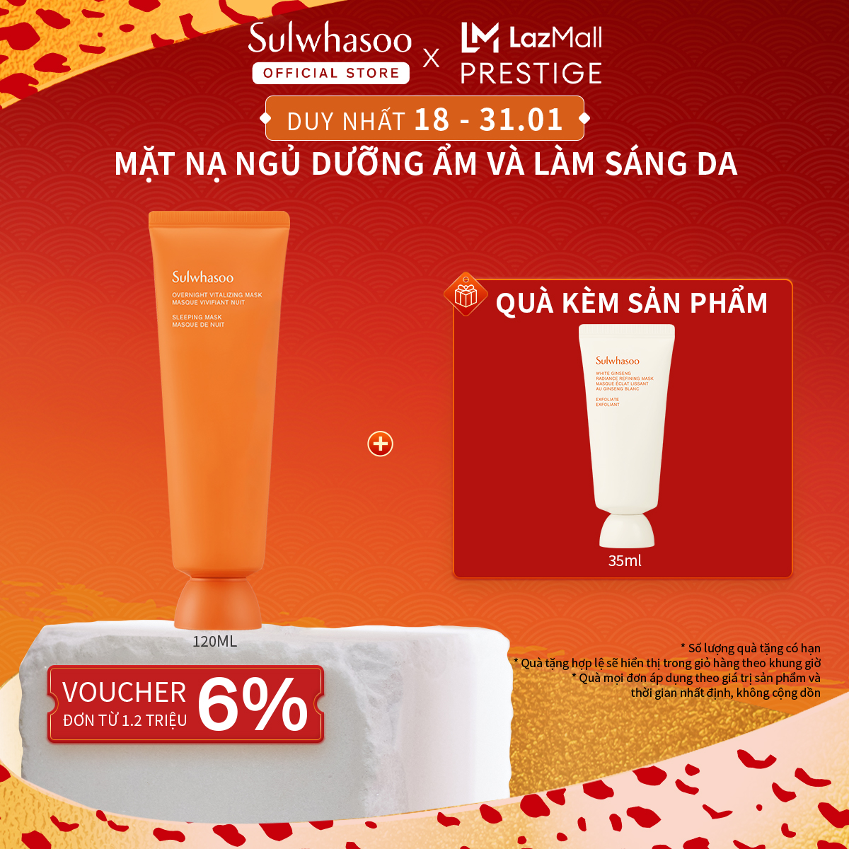 Mặt Nạ Ngủ Hàn Quốc Dưỡng Ẩm Phục Hồi Da Sulwhasoo Overnight Vitalizing Mask Ex 120ml