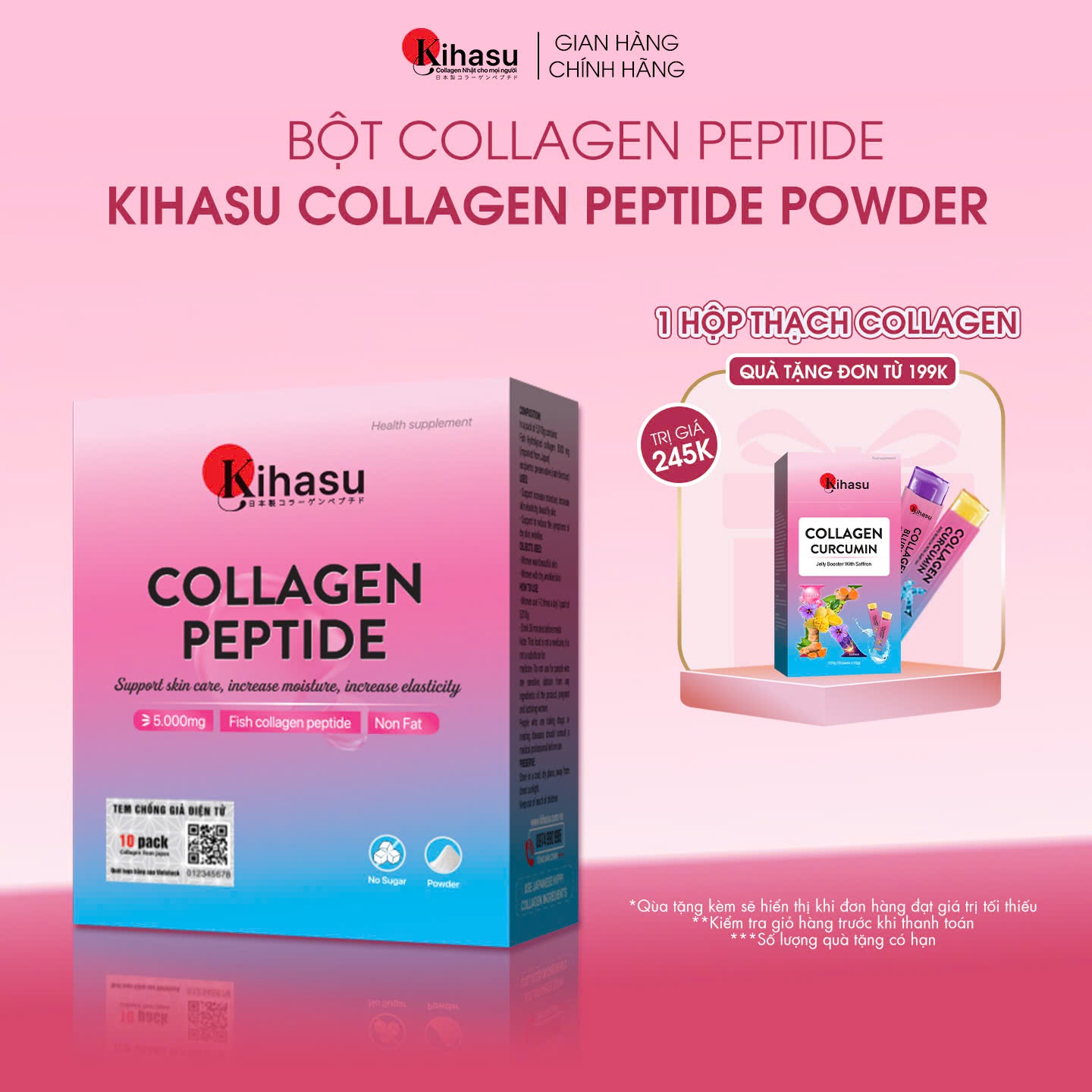 Bột Collagen KIHASU 100% Collagen Tinh Khiết Làm Đều Màu Da Giúp Da Trắng Sáng Min Màng Trẻ Hóa Sau 