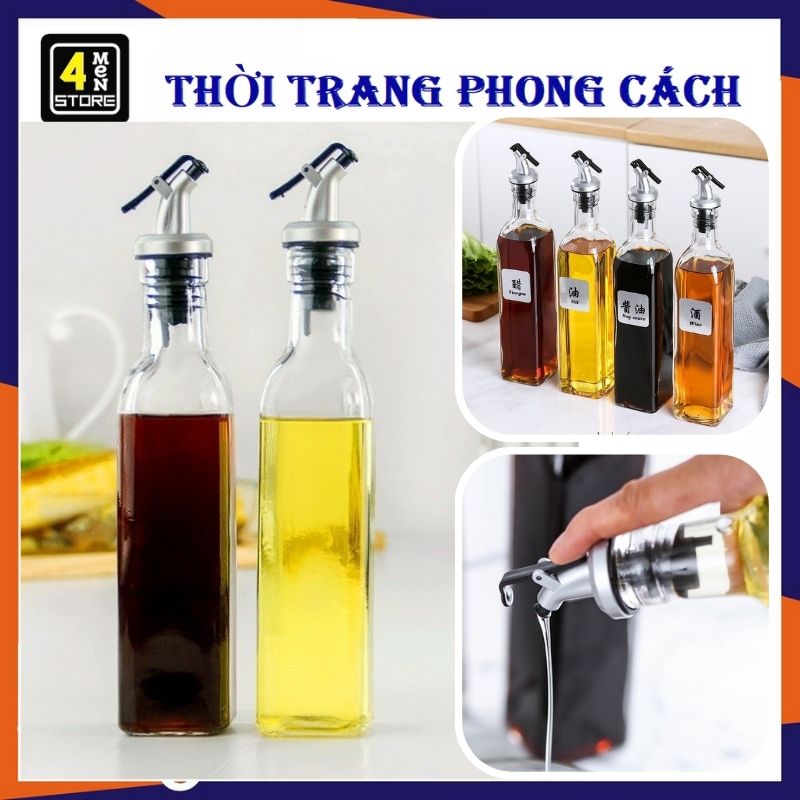 Bình Đựng Dầu Ăn  Ăn Mắm  Gia Vị Chất Liệu Thủy Tinh 500ML - Chai Rót Dầu Dầu Ăn Dáng Vuông - Chai Đ