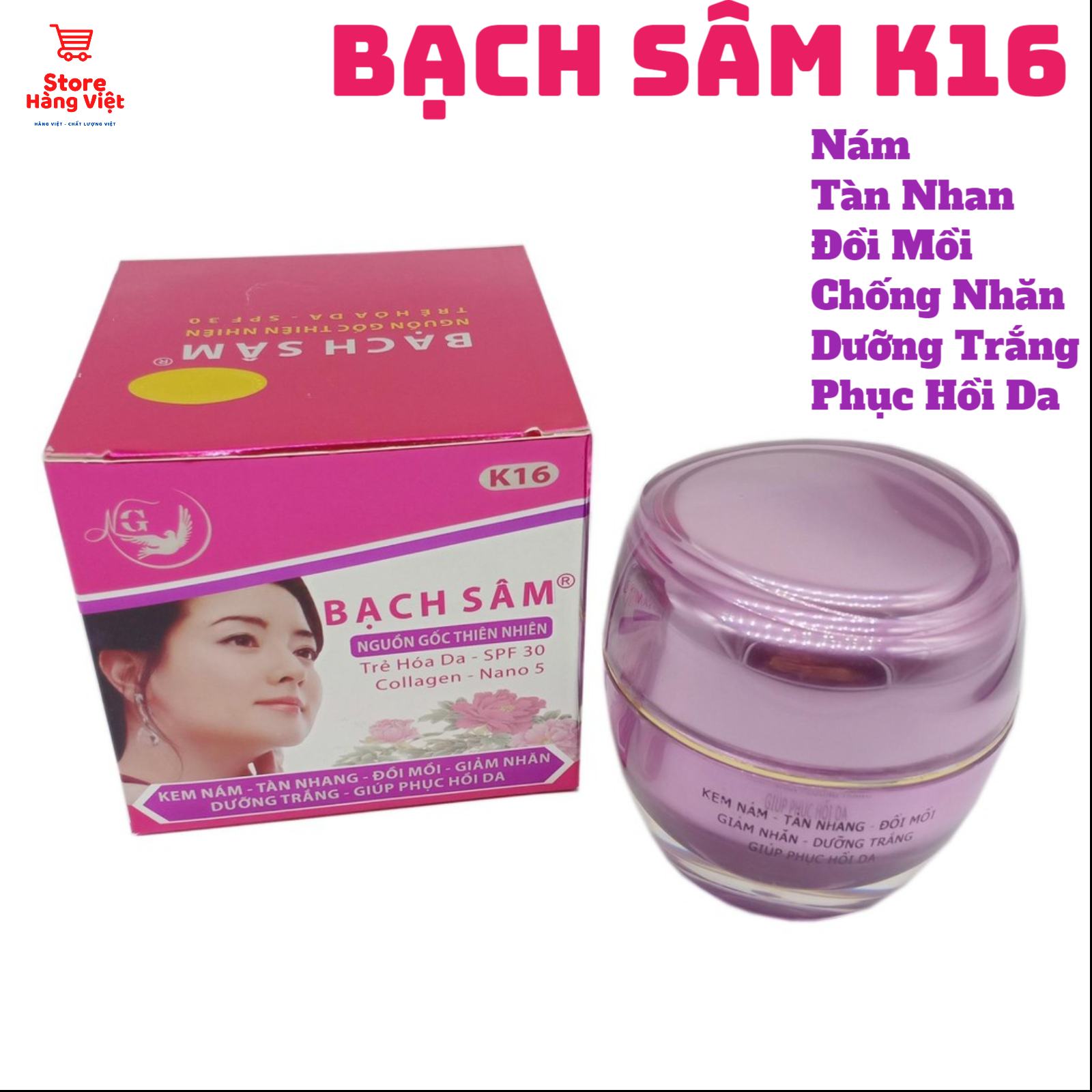 Bạch Sâm Kem Nám Xóa Tàn Nhan Đồi Mồi Chống Nhăn Dưỡng Trắng Phục Hồi Da K16 (Tím - Xám) - Store Hàng Việt