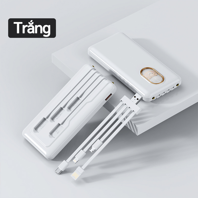 PIN DỰ PHÒNG GOOJODOQ Power Bank 10000mAh sạc nhanh đi kèm 4 dây sạc và 2 đèn