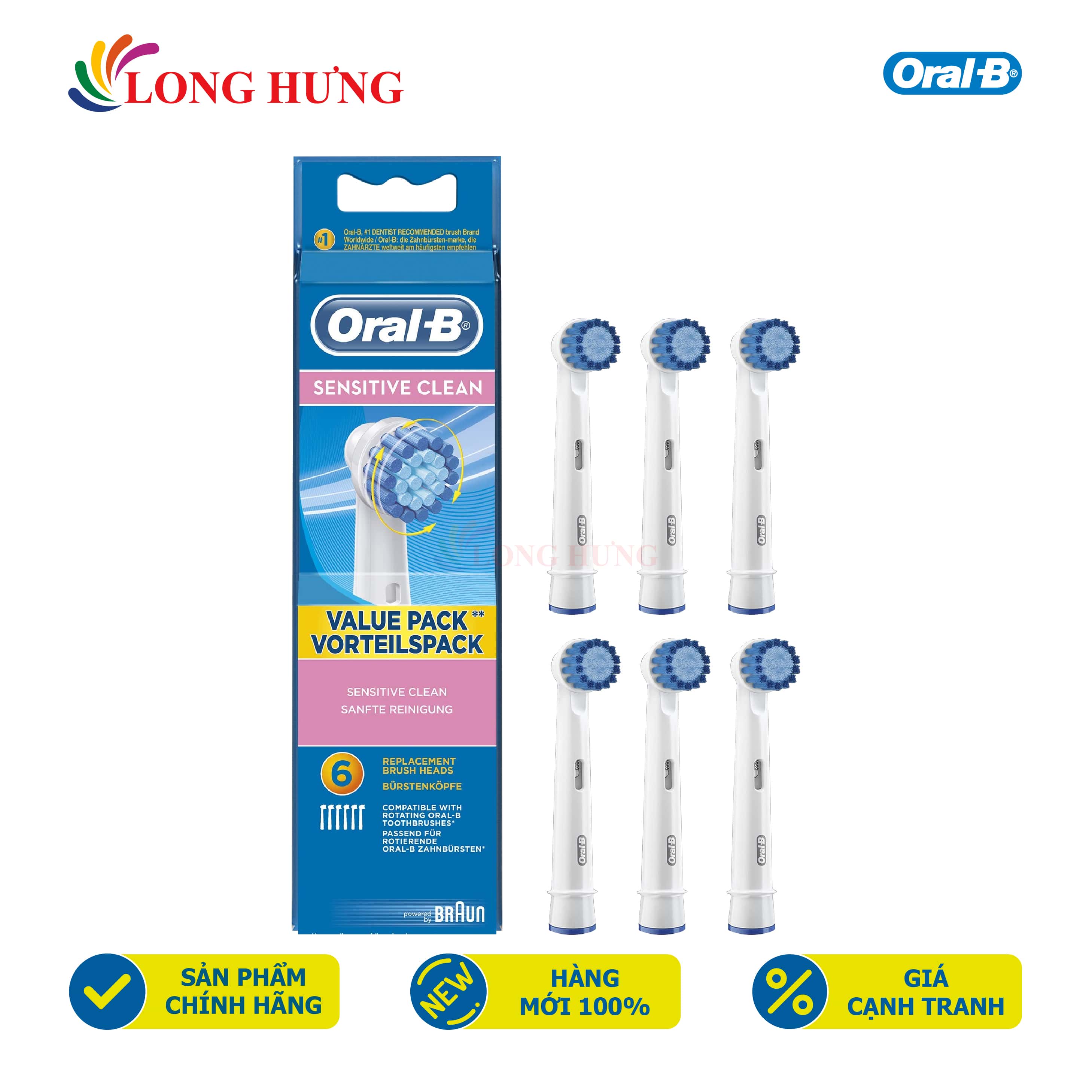 Đầu Bàn Chải Thay Thế Bàn Chải Điện Oral - B Sensitive Clean (Set 6 Cái) - Hàng Nhập Khẩu - Thiết Kế Mềm Mại An Toàn Cho Răng Giúp Răng Chắc Khỏe