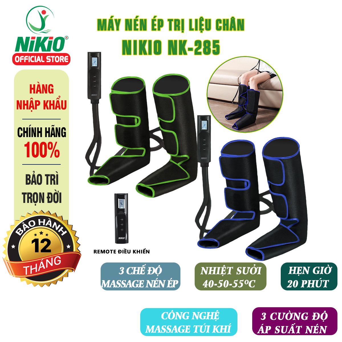 Máy Massage Nén Ép Trị Liệu Suy Giãn Tĩnh Mạch Chân Nikio NK-287 - Công nghệ Mát Xa Túi Khí Nắn Bóp 