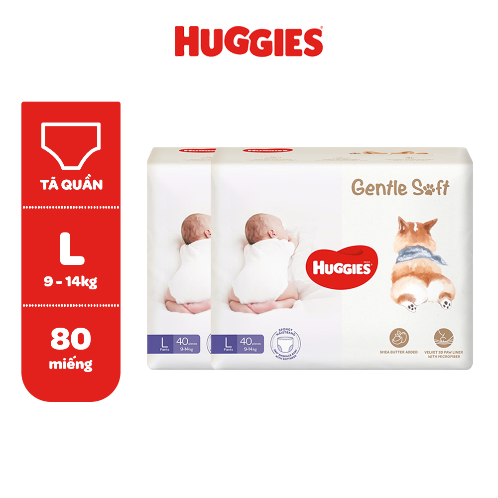 Combo 2 Tã quần Huggies Gentle Soft - Corgi M54/L40/XL34/XXL22 miếng êm mềm nâng niu làn da bé