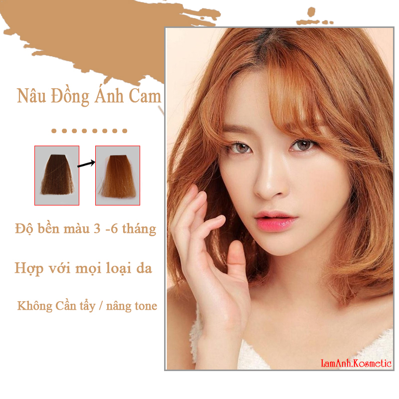 Thuốc Nhuộm Tóc Màu Nâu Đồng Ánh Cam Màu Nhuộm Lên Màu Chuẩn Tone Kem Nhuộm An Toàn Không Sót Da Đầu Hàng Chính Hãng