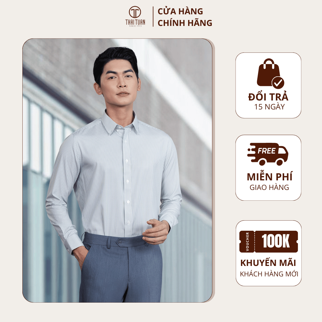 Áo sơ mi xanh rêu sọc trắng tay dài  - Thái Tuấn   | Lịch lãm nam tính lịch sự - Thời trang Công Sở/