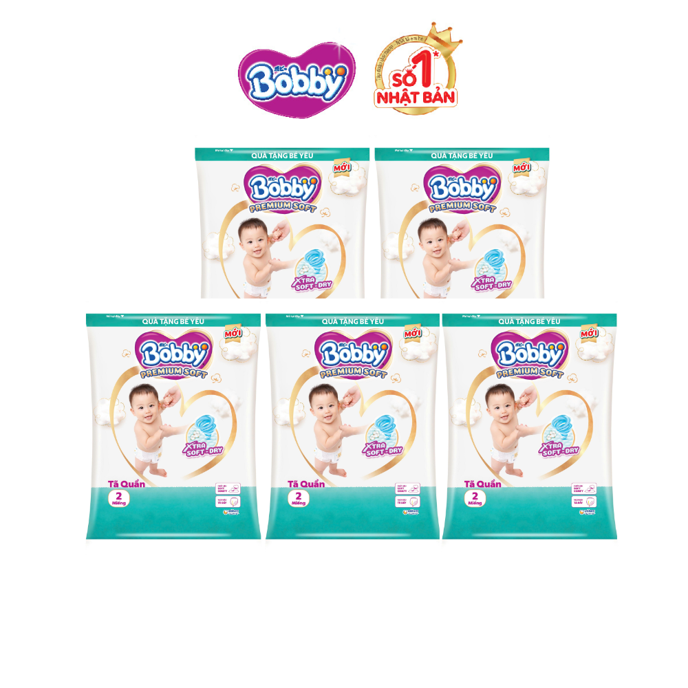 [MKB Gift] Combo 5 Tã Quần Bobby Premium Soft L/XL 2 miếng - Tặng size ngẫu nhiên