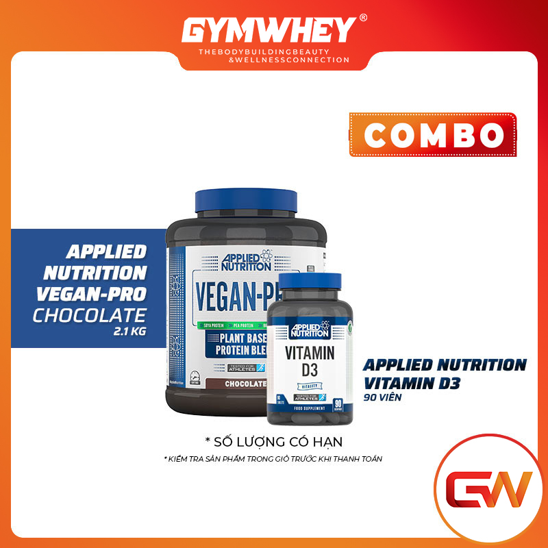 Combo Applied Nutrition Vitamin D3 90 Viên + Applied Nutrition Vegan Pro 2.1kg Chắc Khỏe X ư ơ n g Cùng Protein Thực Vật